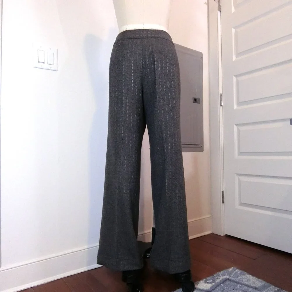 Ann Taylor Wool Pinstripe Wide Leg Dress Pants Gray Size 10 Lined - Picture 2 of 4